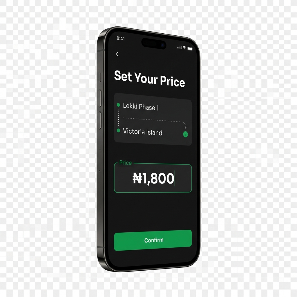CaRide app - set your destination and price screen